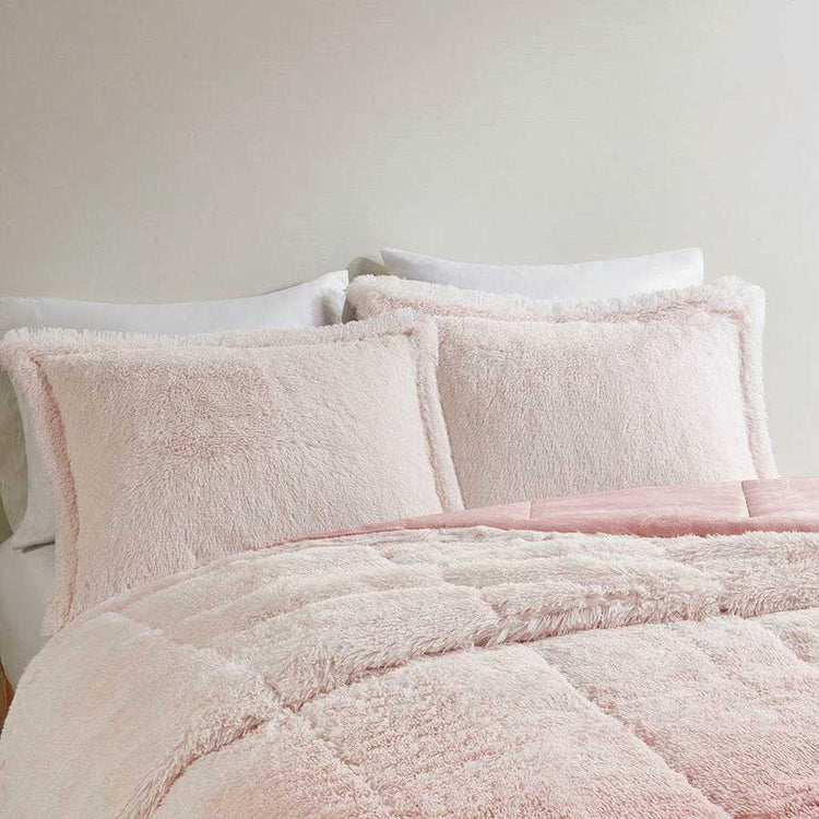 MLNshops king size ombre shaggy comforter set - Plush Pink