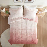 MLNshops king size ombre shaggy comforter set - Plush Pink