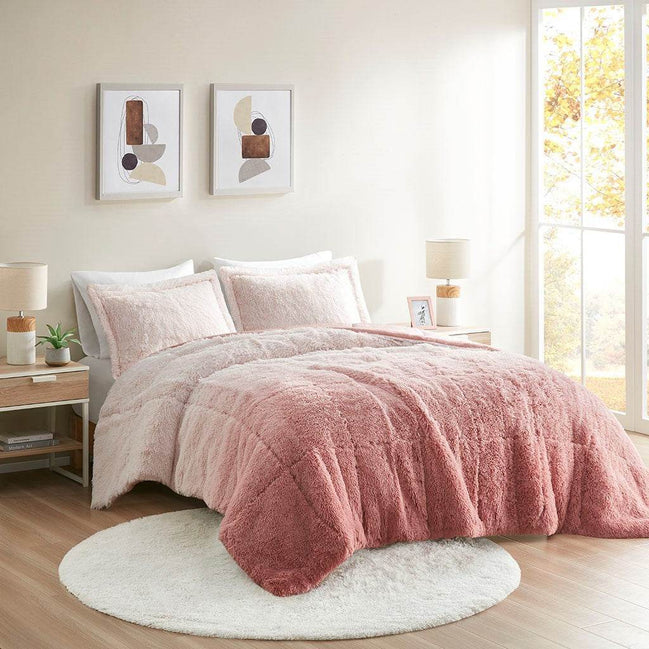 MLNshops king size ombre shaggy comforter set - Plush Pink Default