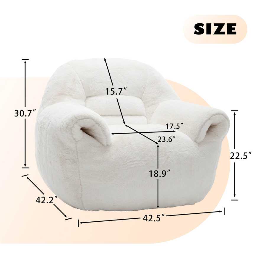 MLNshops Plush Faux Fur white bean bag chair - Cozy
