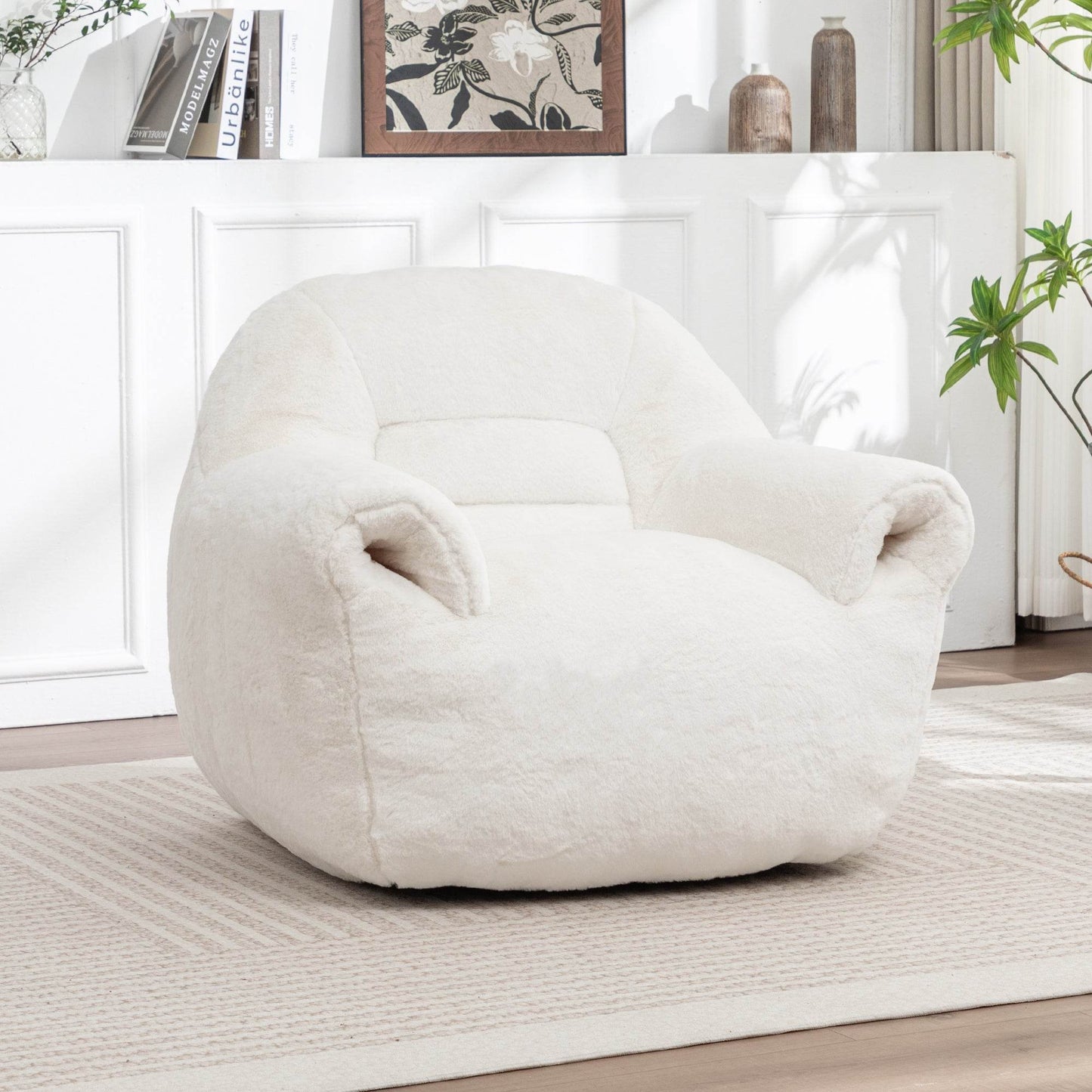 MLNshops Plush Faux Fur white bean bag chair - Cozy