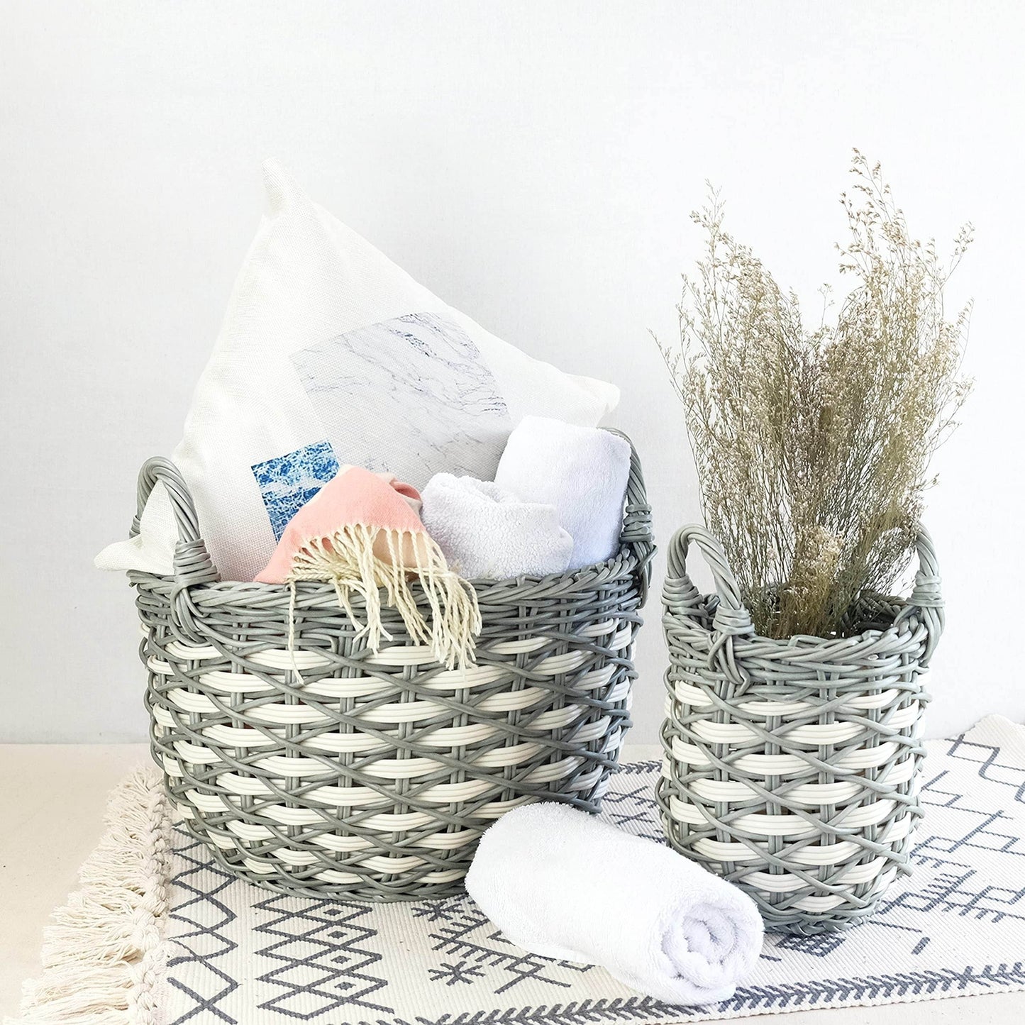 MLNshops 3-Piece woven basket set for laundry and storage