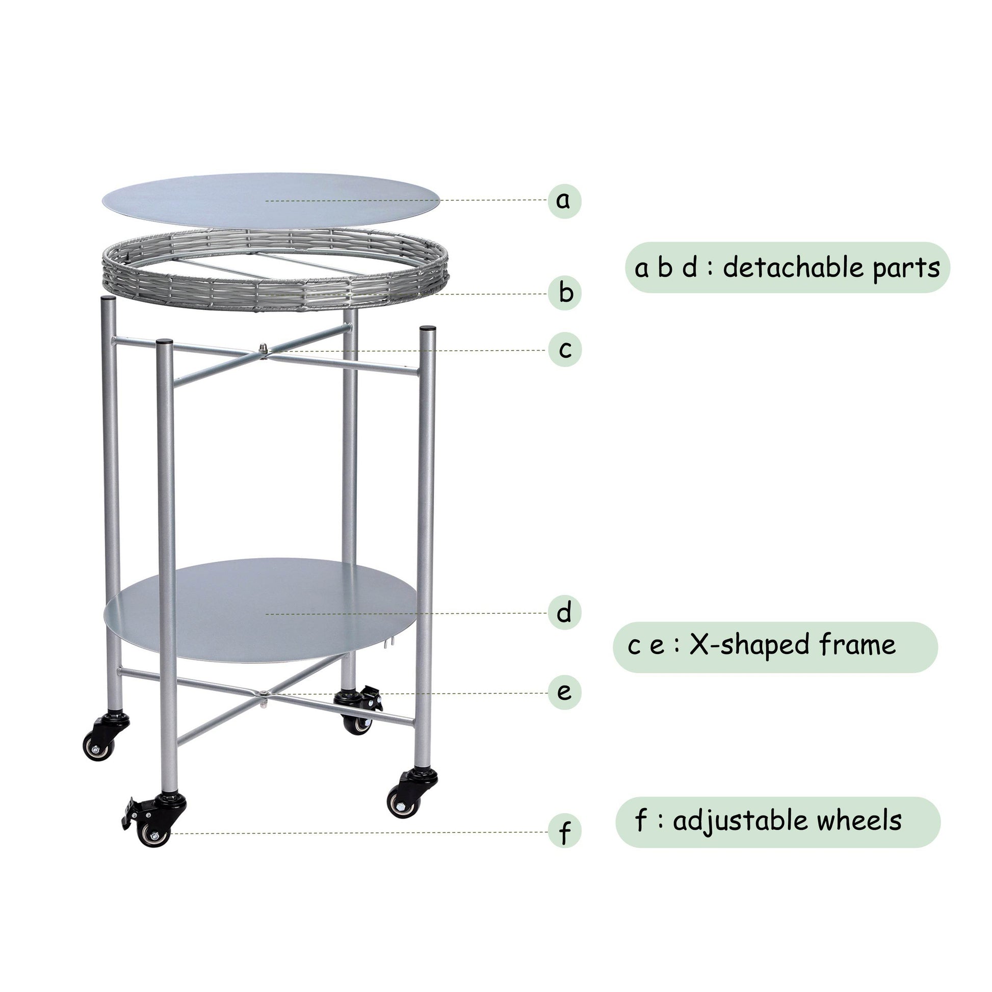 MLNshops round coffee table with wheels, 2-Tier Metal