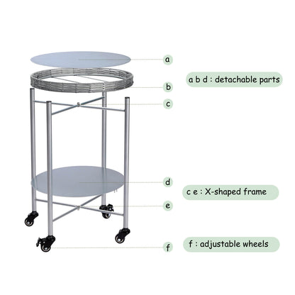 MLNshops round coffee table with wheels, 2-Tier Metal