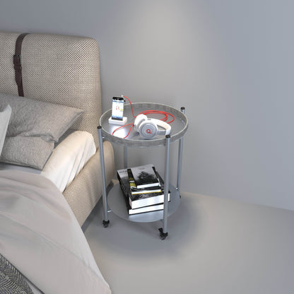 MLNshops round coffee table with wheels, 2-Tier Metal