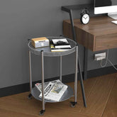 MLNshops round coffee table with wheels, 2-Tier Metal