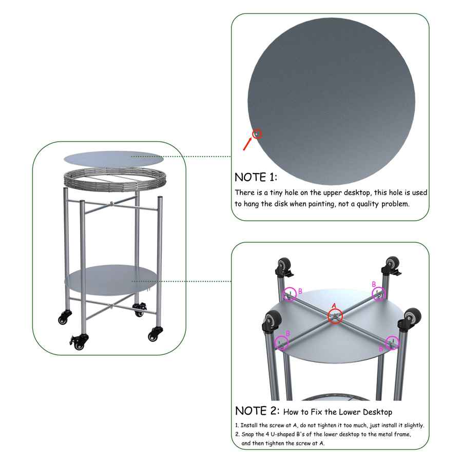 MLNshops round coffee table with wheels, 2-Tier Metal