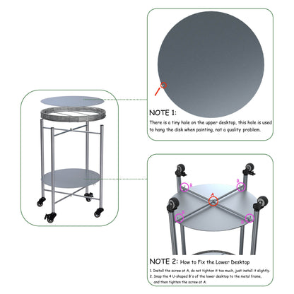 MLNshops round coffee table with wheels, 2-Tier Metal