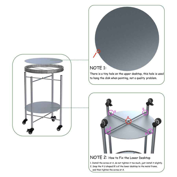 MLNshops round coffee table with wheels, 2-Tier Metal