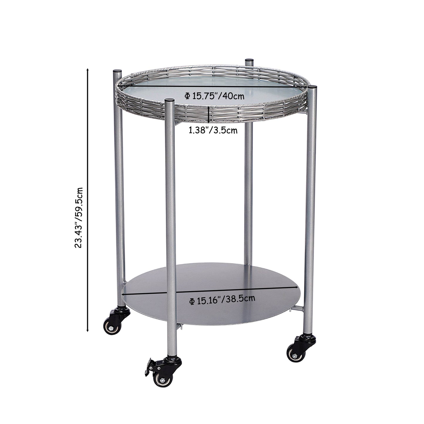 MLNshops round coffee table with wheels, 2-Tier Metal