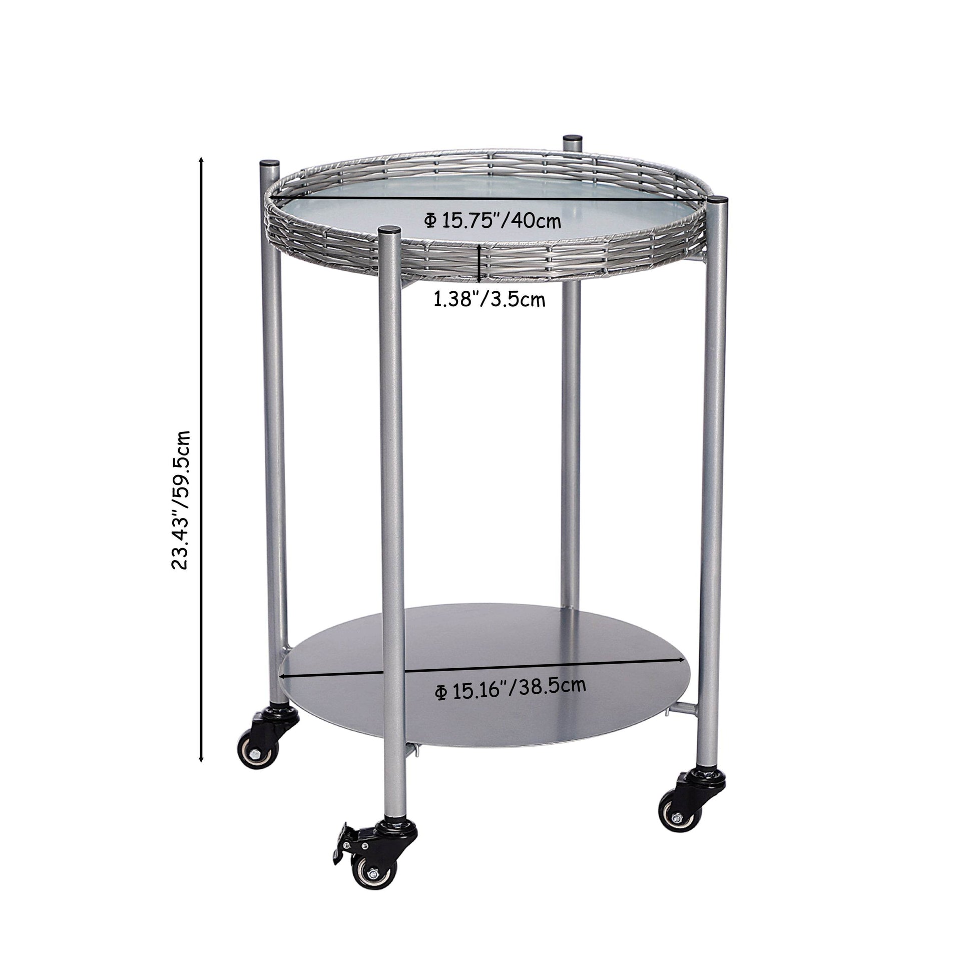 MLNshops round coffee table with wheels, 2-Tier Metal