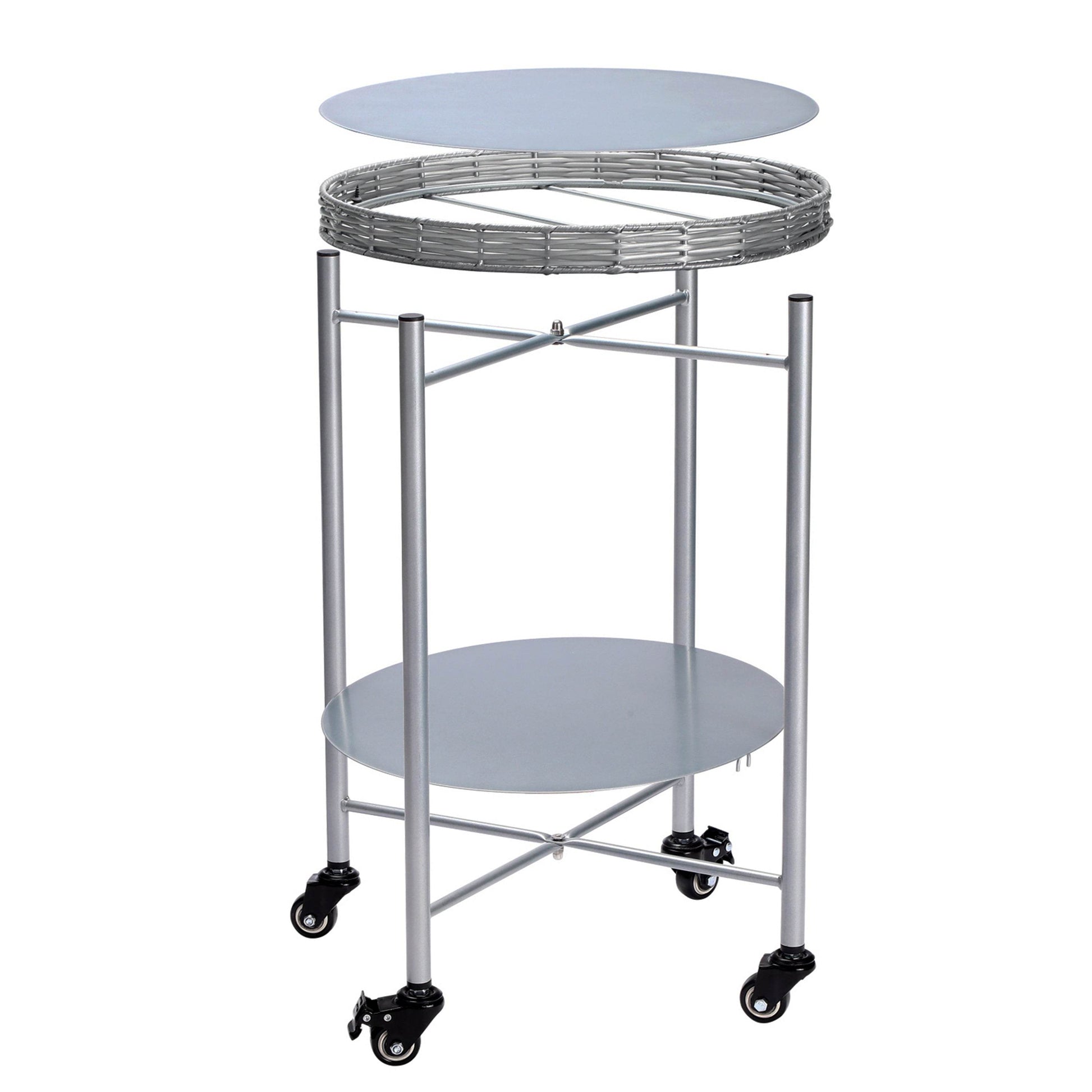 MLNshops round coffee table with wheels, 2-Tier Metal