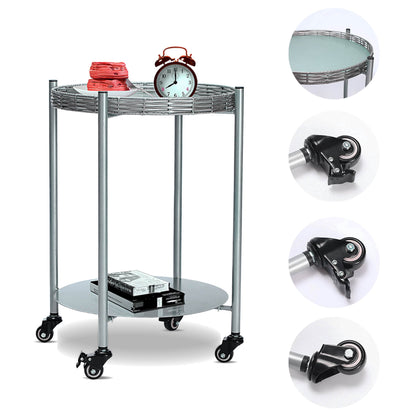 MLNshops round coffee table with wheels, 2-Tier Metal