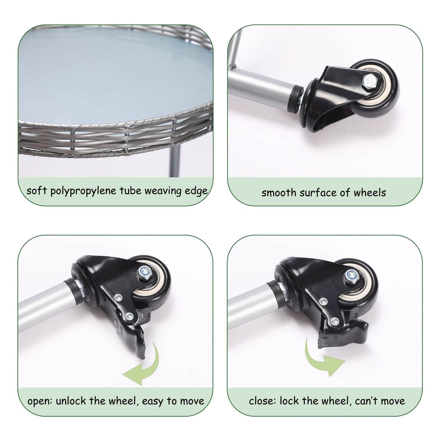 MLNshops round coffee table with wheels, 2-Tier Metal