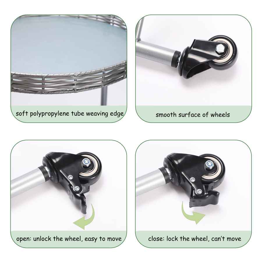 MLNshops round coffee table with wheels, 2-Tier Metal