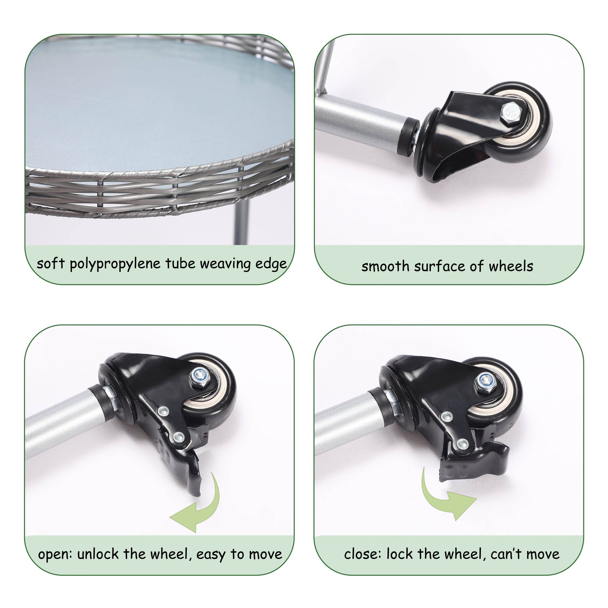 MLNshops round coffee table with wheels, 2-Tier Metal