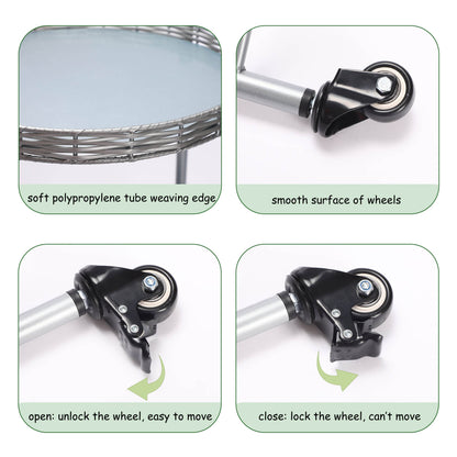 MLNshops round coffee table with wheels, 2-Tier Metal