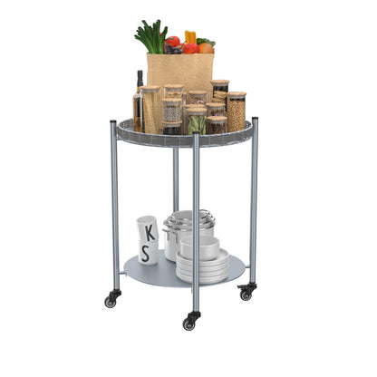 MLNshops round coffee table with wheels, 2-Tier Metal