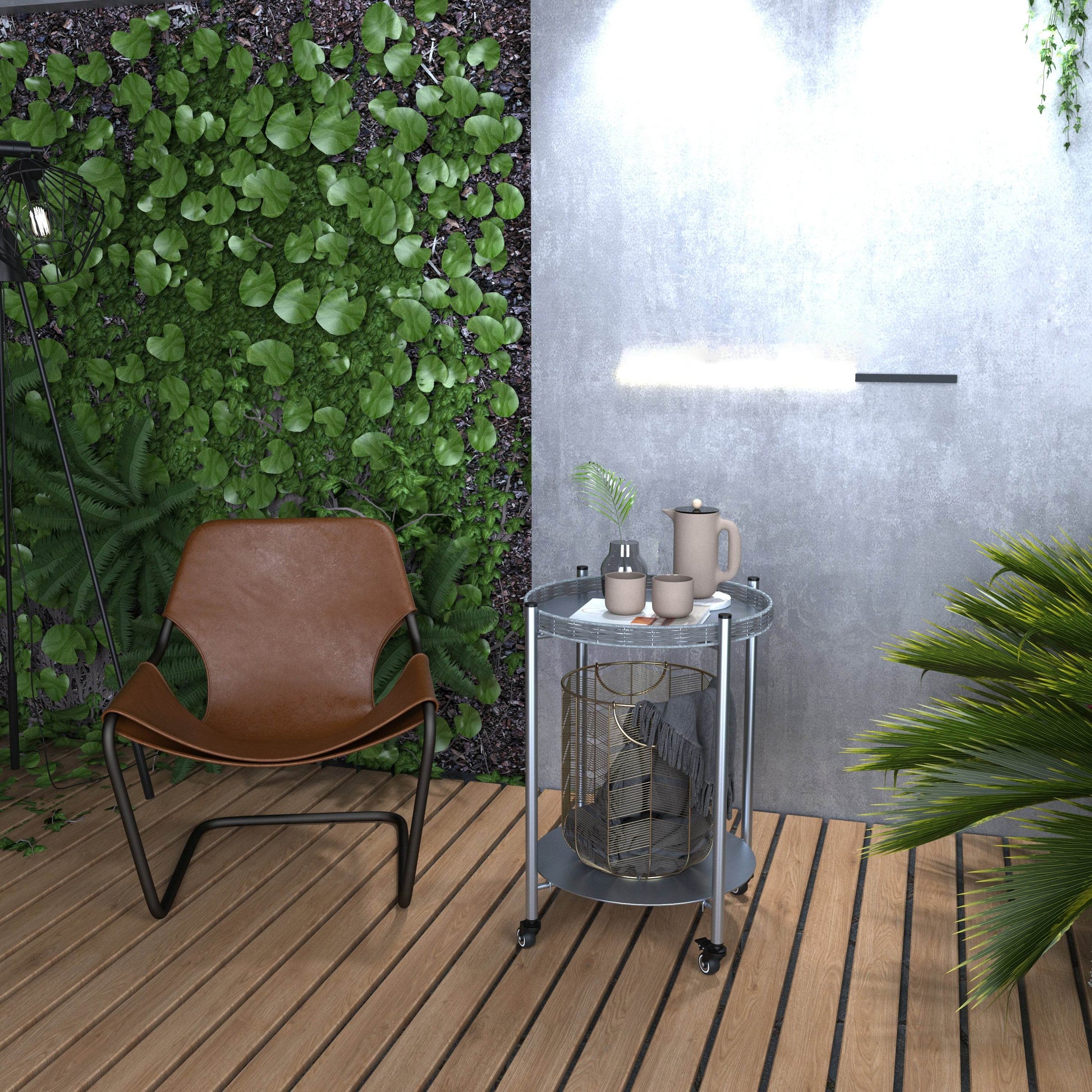 MLNshops round coffee table with wheels, 2-Tier Metal