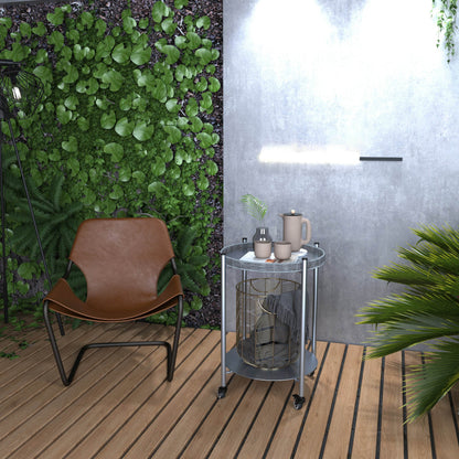 MLNshops round coffee table with wheels, 2-Tier Metal