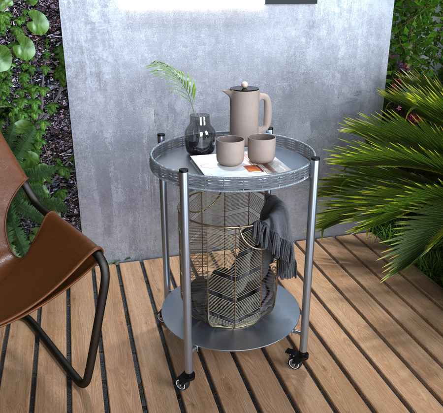 MLNshops round coffee table with wheels, 2-Tier Metal