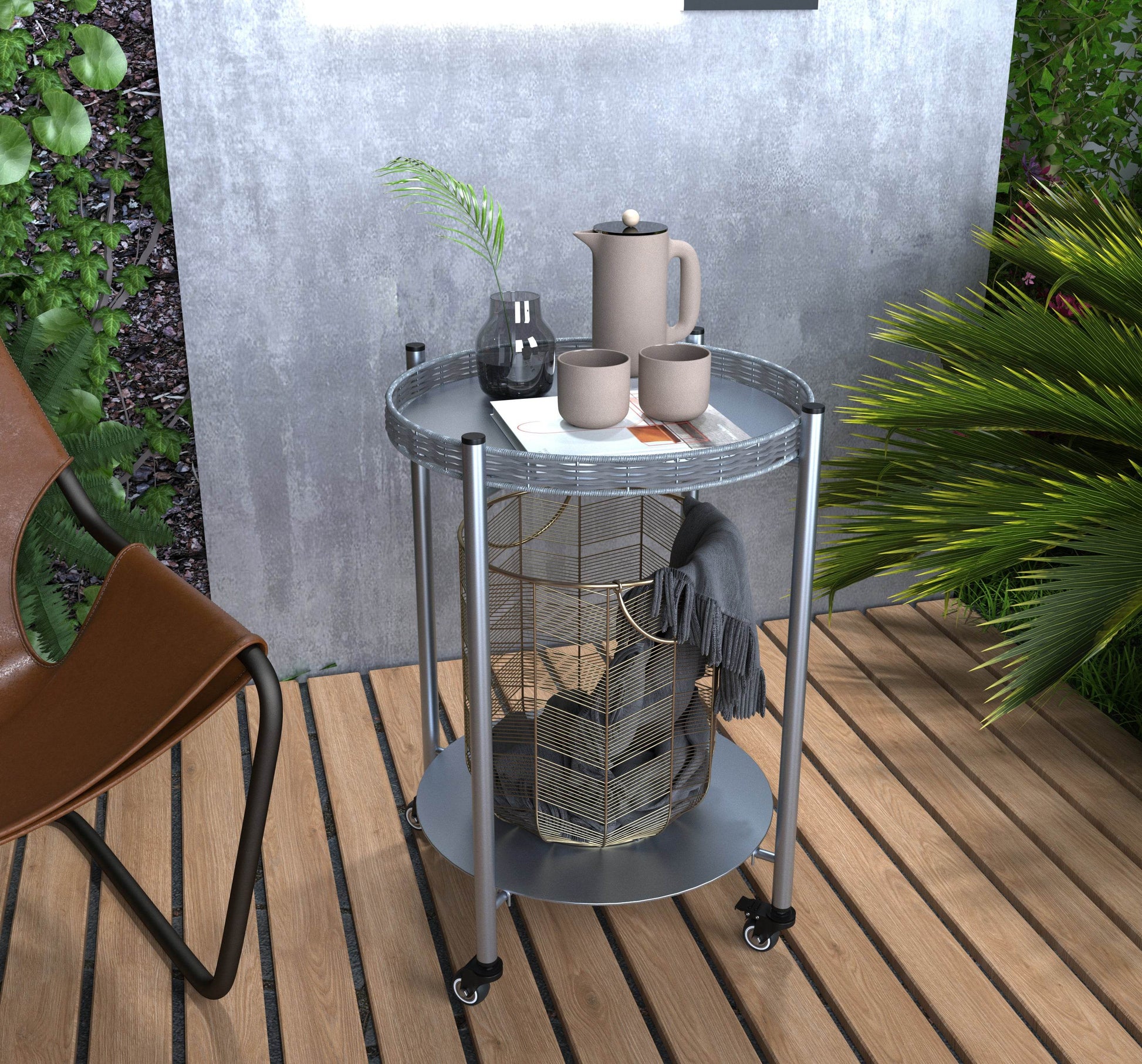 MLNshops round coffee table with wheels, 2-Tier Metal