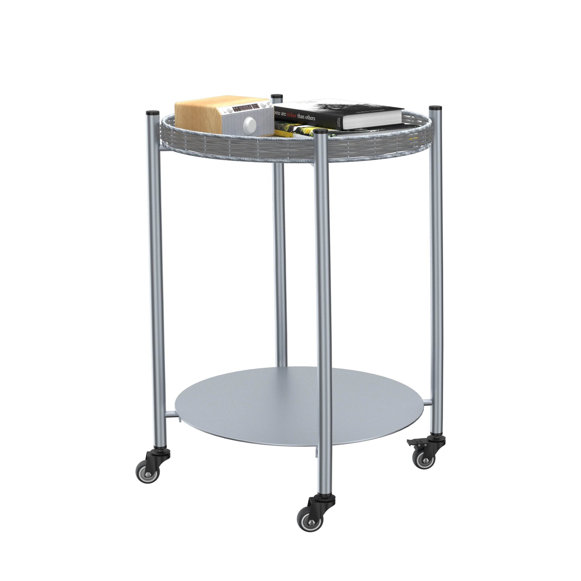 MLNshops round coffee table with wheels, 2-Tier Metal