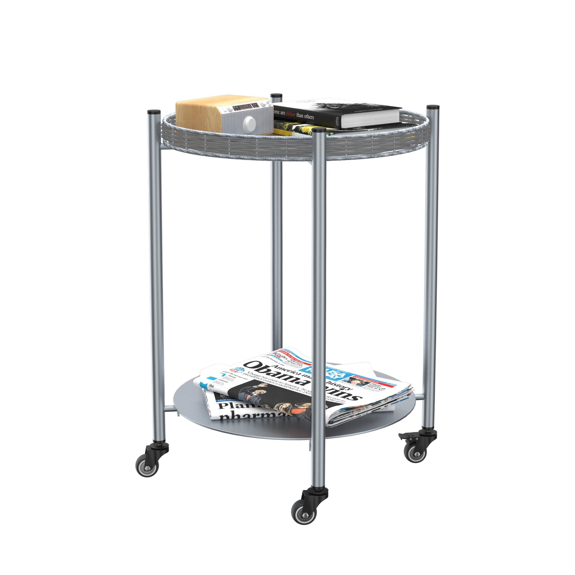 MLNshops round coffee table with wheels, 2-Tier Metal