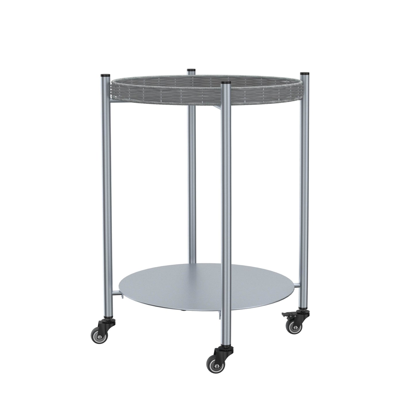 MLNshops round coffee table with wheels, 2-Tier Metal
