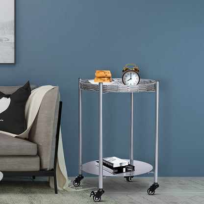 MLNshops round coffee table with wheels, 2-Tier Metal