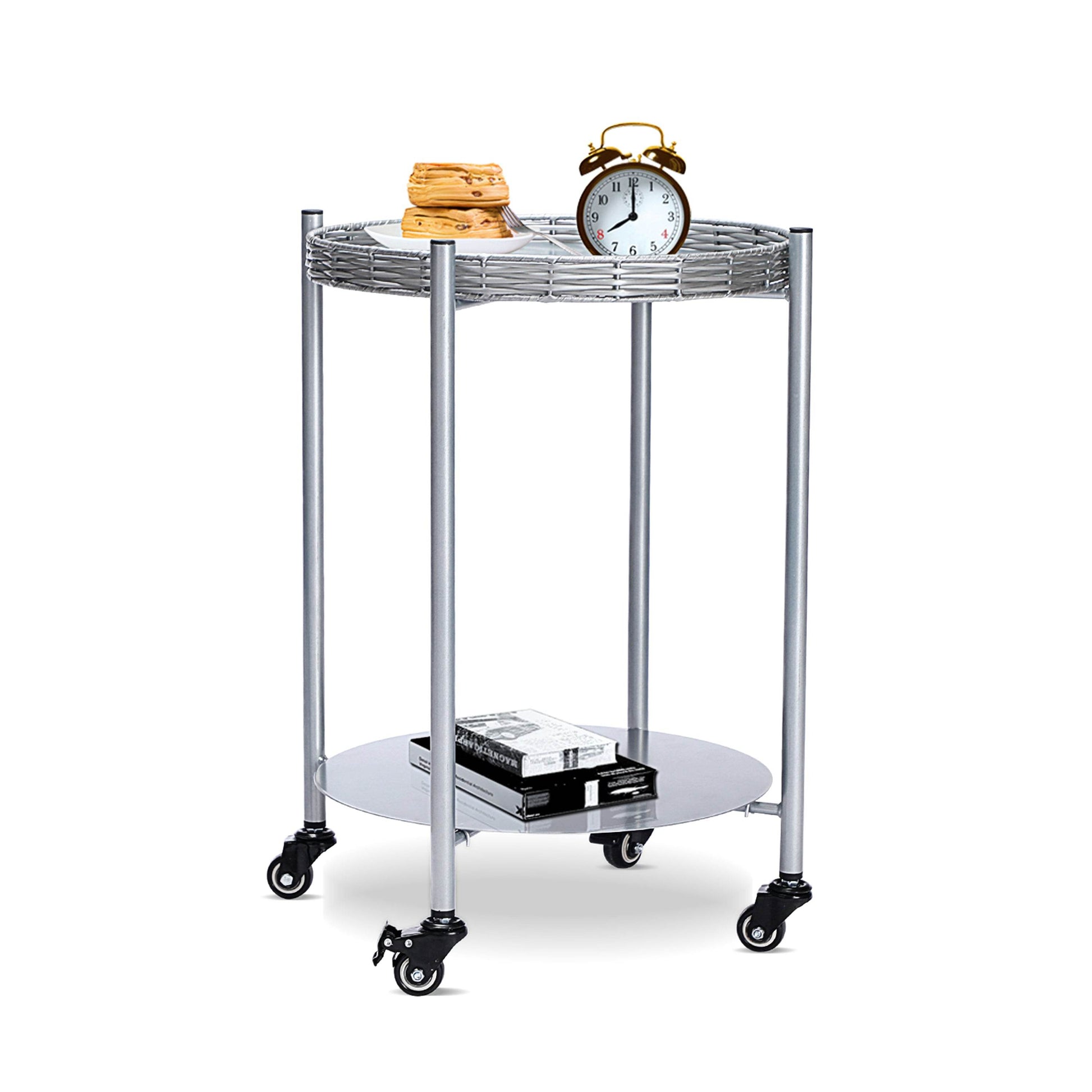 MLNshops round coffee table with wheels, 2-Tier Metal