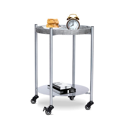 MLNshops round coffee table with wheels, 2-Tier Metal