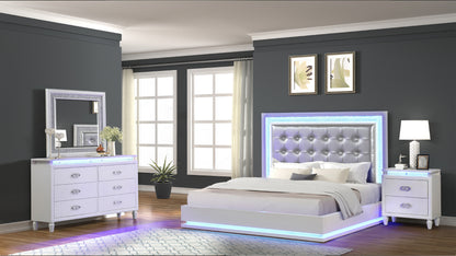 Passion Queen 4 Pc LED Bedroom Set Made with Wood in Milky white