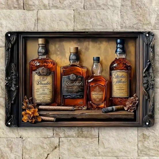 Whiskey Cigar Square Metal Aluminum Wall Art