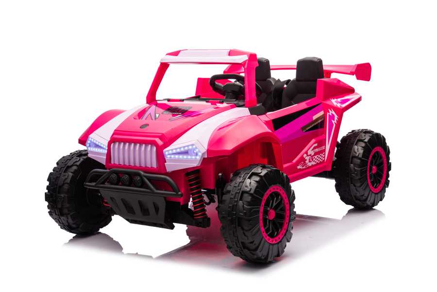 Pink electric ride-on vehicle with large off-road tires