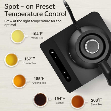 Gooseneck Electric Kettle with ±1℉ Temperature Control for Pour Over Coffee & Tea, Quick Heating, Hot Water Boiler, 1200W