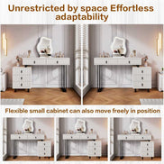 Modern bedroom vanity with LED mirror and storage