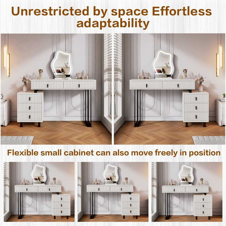 Modern bedroom vanity with LED mirror and storage