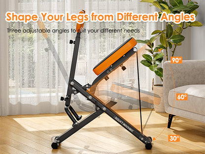 Adjustable Squat Machine Home with 3 incline settings at 30°, 60°, and 90° for targeted leg training and full body resistance workouts.
