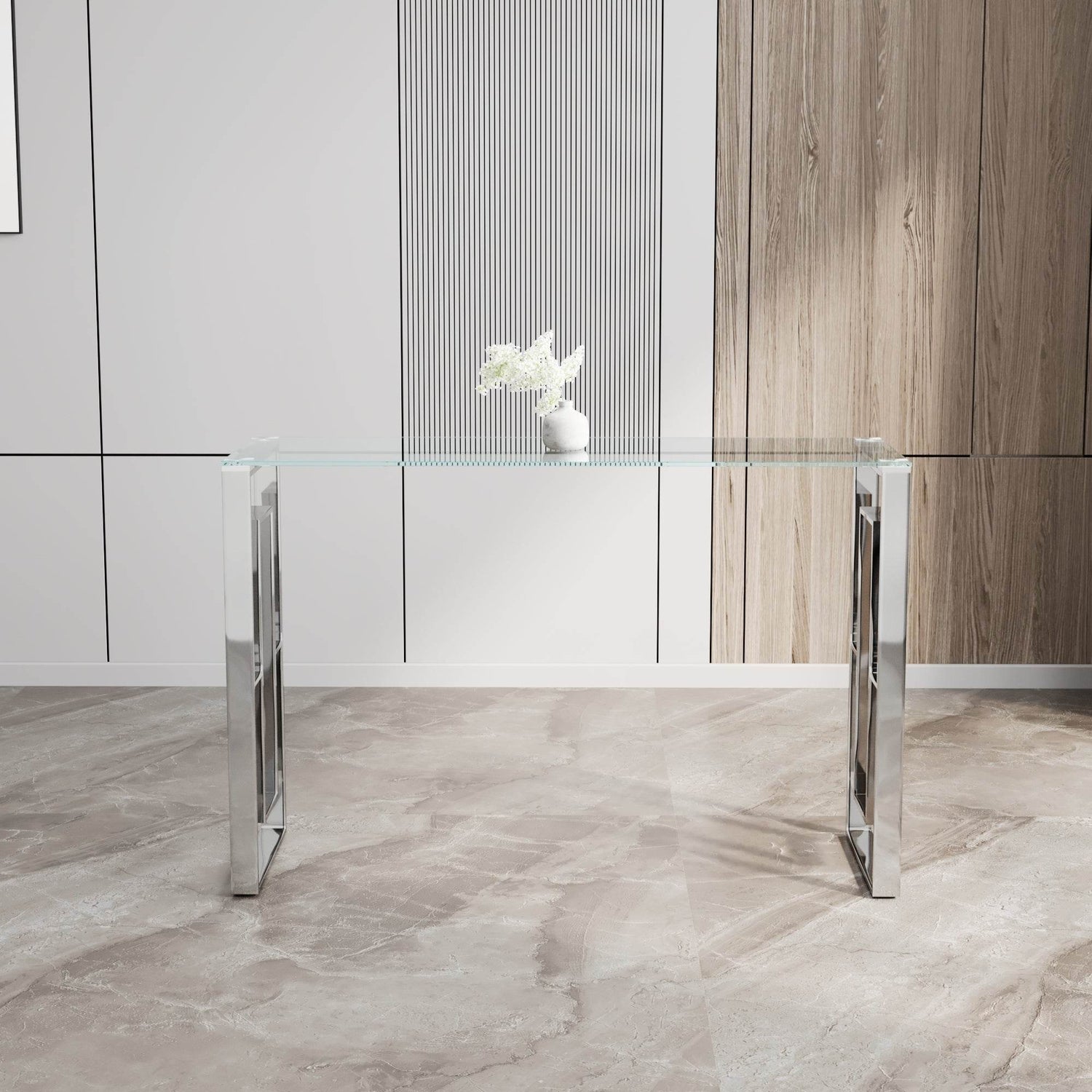 MLNshops Modern Glass Console Table with Chrome Frame