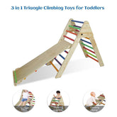 3-in-1 triangle climbing toy for toddlers with slide, climbing ladder, and ramp features.