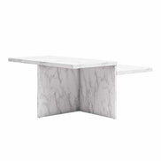 Side view of Brielle Coffee Table - Faux Marble with intersecting panels and clean lines, perfect for modern accent table setups.
