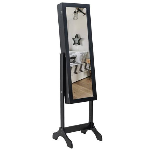 Non Full Mirror Wooden Floor Standing 4-Layer Shelf Jewelry Storage Adjustable Mirror Cabinet *Black Default Title