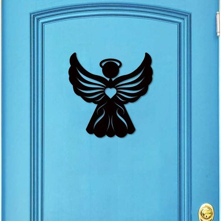 Gothic angel iron wall art on blue door