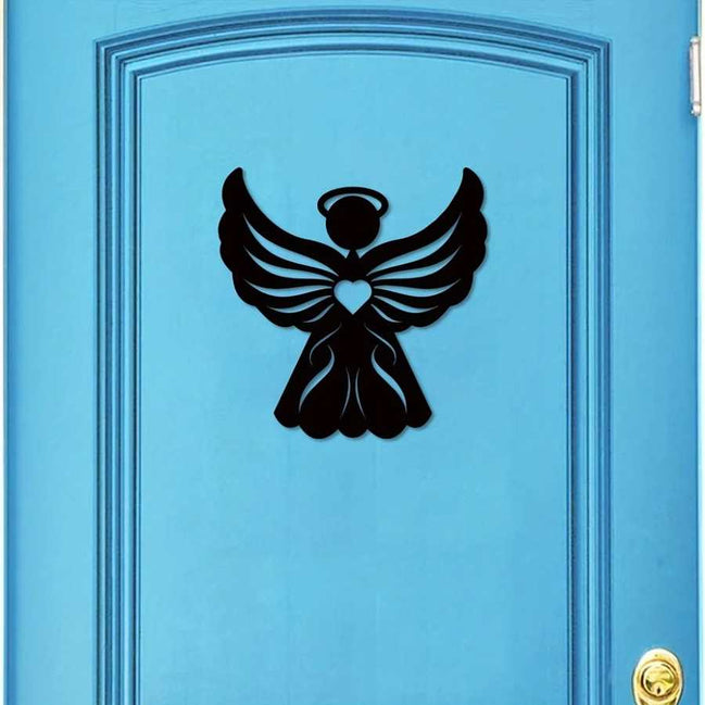 Gothic angel iron wall art on blue door