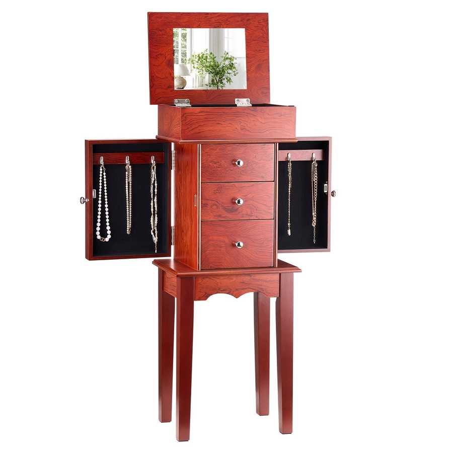 Jewelry Storage Cabinet Armoire with Mirror and Drawers