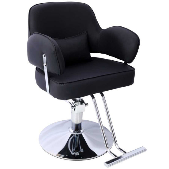 Durable Salon Styling Chair for Hair Professionals featuring adjustable height, padded armrests, and stainless steel footrest.