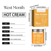 West Month Hot Cream packaging with dimensions and product details on a white background
