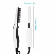 Electric beard straightening comb with black and white design, 30mm wide