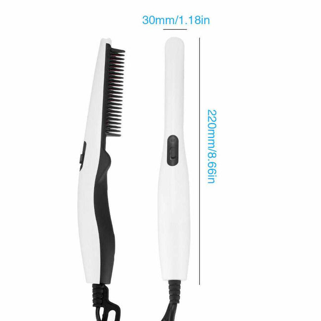 Electric beard straightening comb with black and white design, 30mm wide